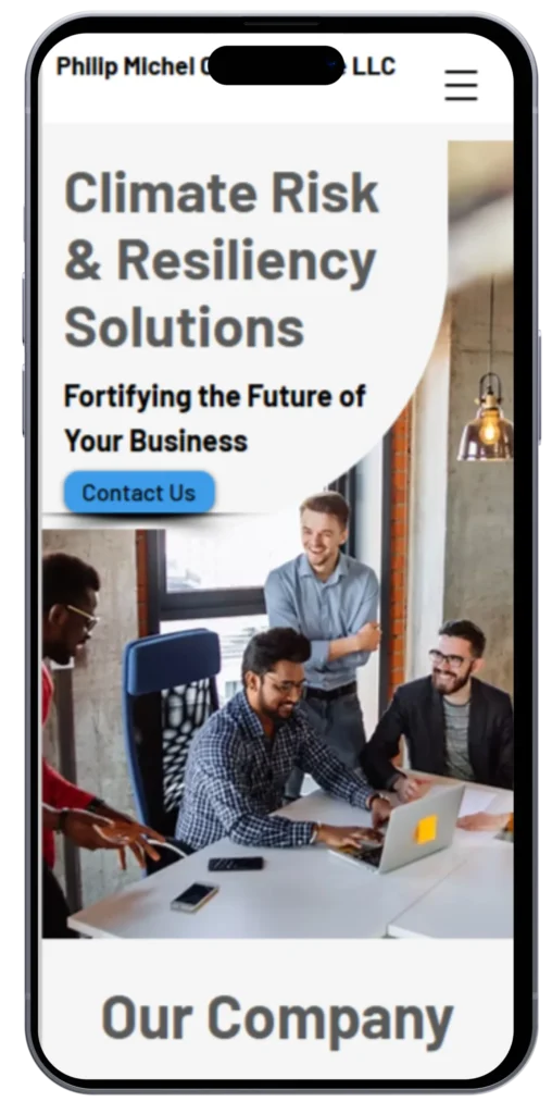 Iphone showing the homepage of the Phil Michele website