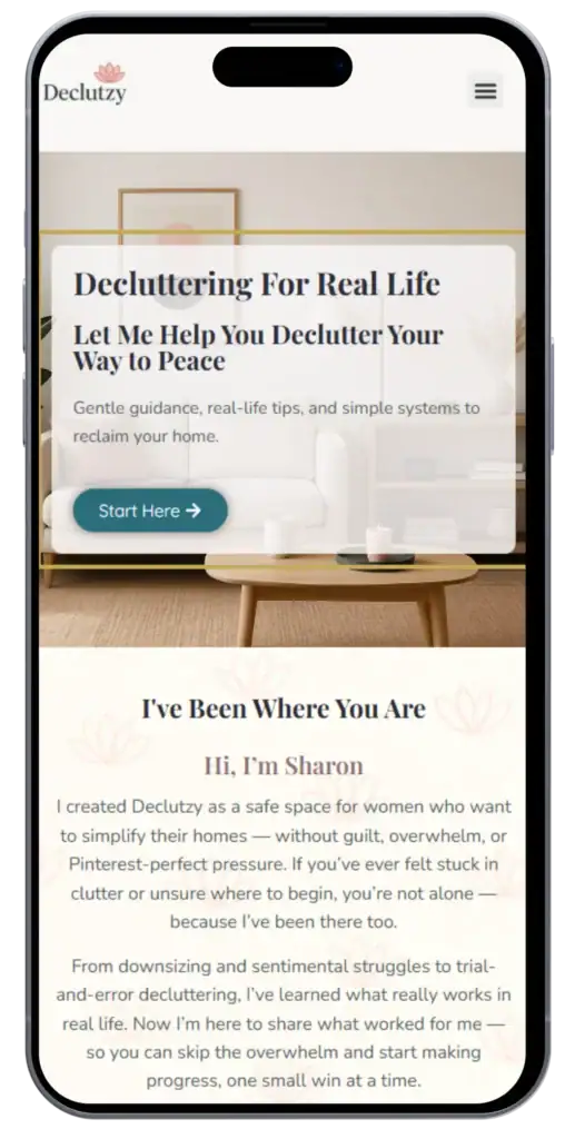 Iphone displaying the Declutzy homepage