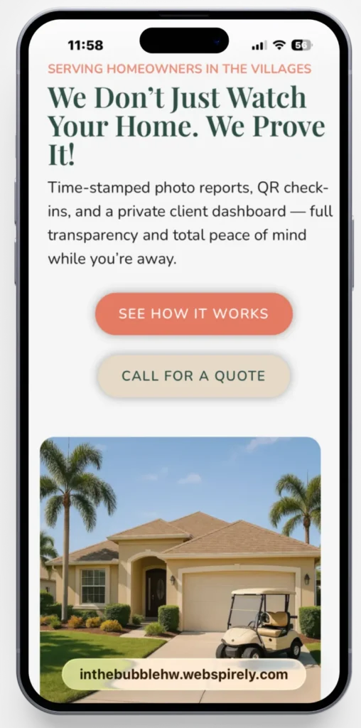 Iphone showing the In the Bubble Home Watch website on an iphone